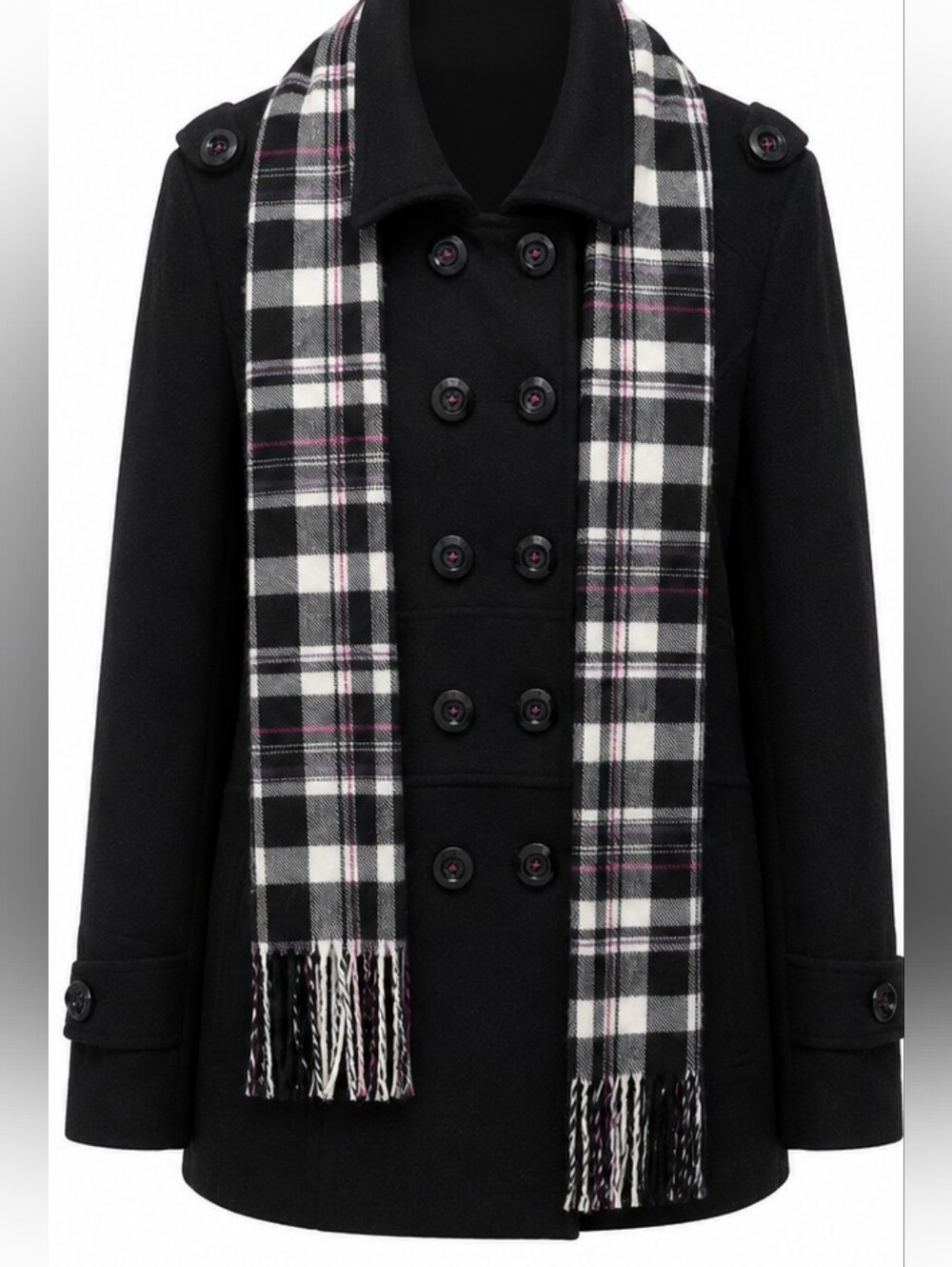 Cato Black Peacoat with Fuchsia Lining